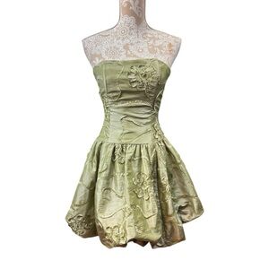 Vintage 90s Y2K Jessica McClintock Size 4 Prom Formal Green Mini Dress Balloon
